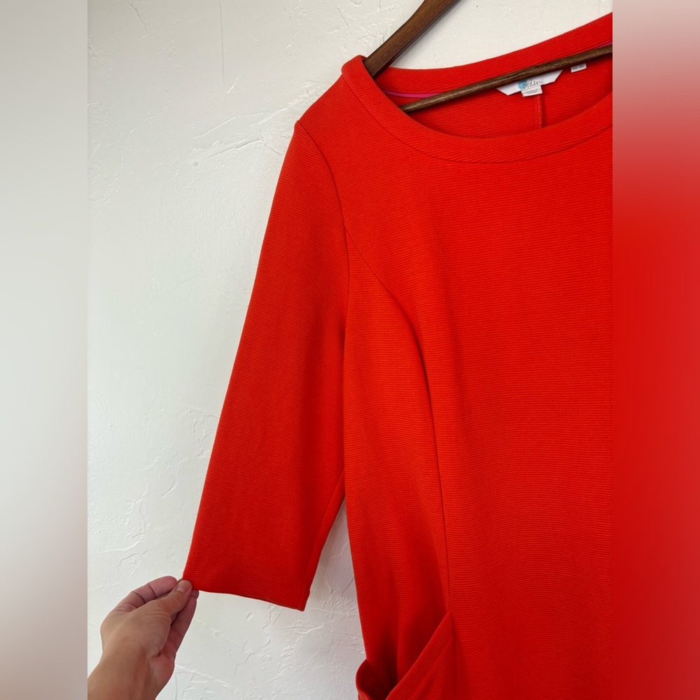BODEN Ribbed Knit Red Orange Shift Dress‎ Knee Length 3/4 Long Sleeve Office 16L - Picture 5 of 11